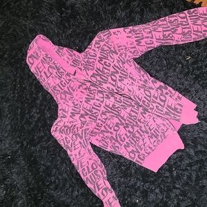Pink music/love all-over print zip-up